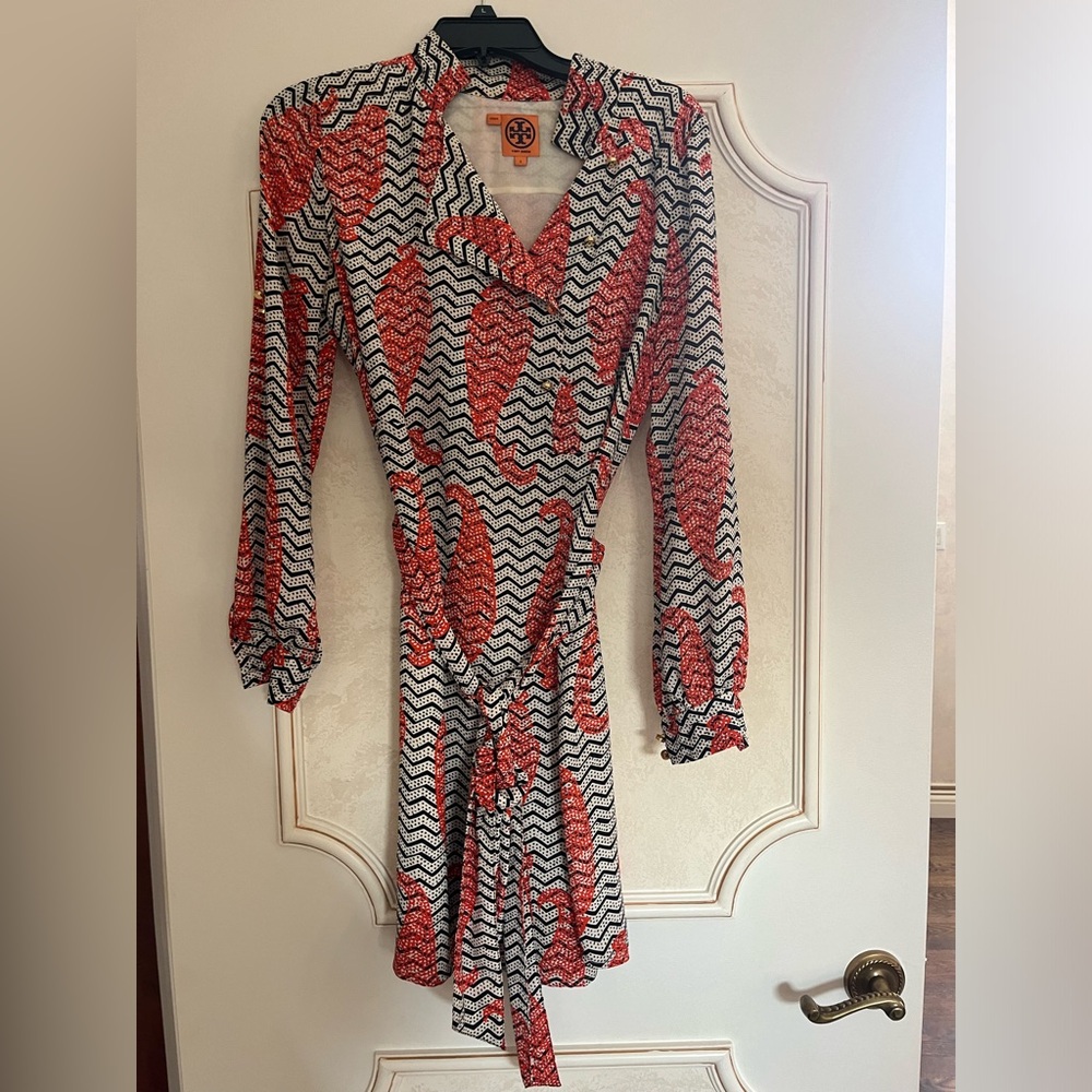 Tory Burch Printed Wrap Mini Dress Women’s Size 2 Long Sleeve